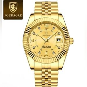 NWT Poedagar Gold Stainless Steel Quartz Waterproof Watch With Gold Watch Face